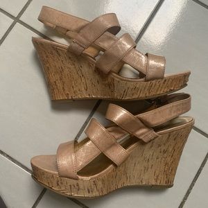 Jessica Simpson Wedge Faux Cork Three Strap Sandal